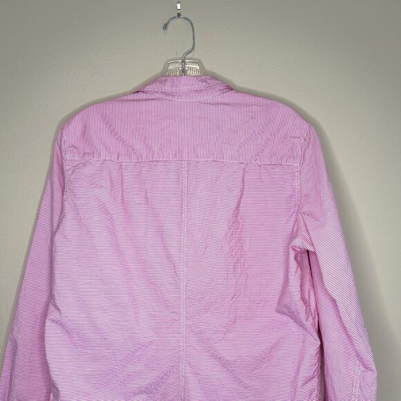 Frank & Eileen Barry Red White Stripe Crinkle Button Up Shirt - Picture 8 of 8